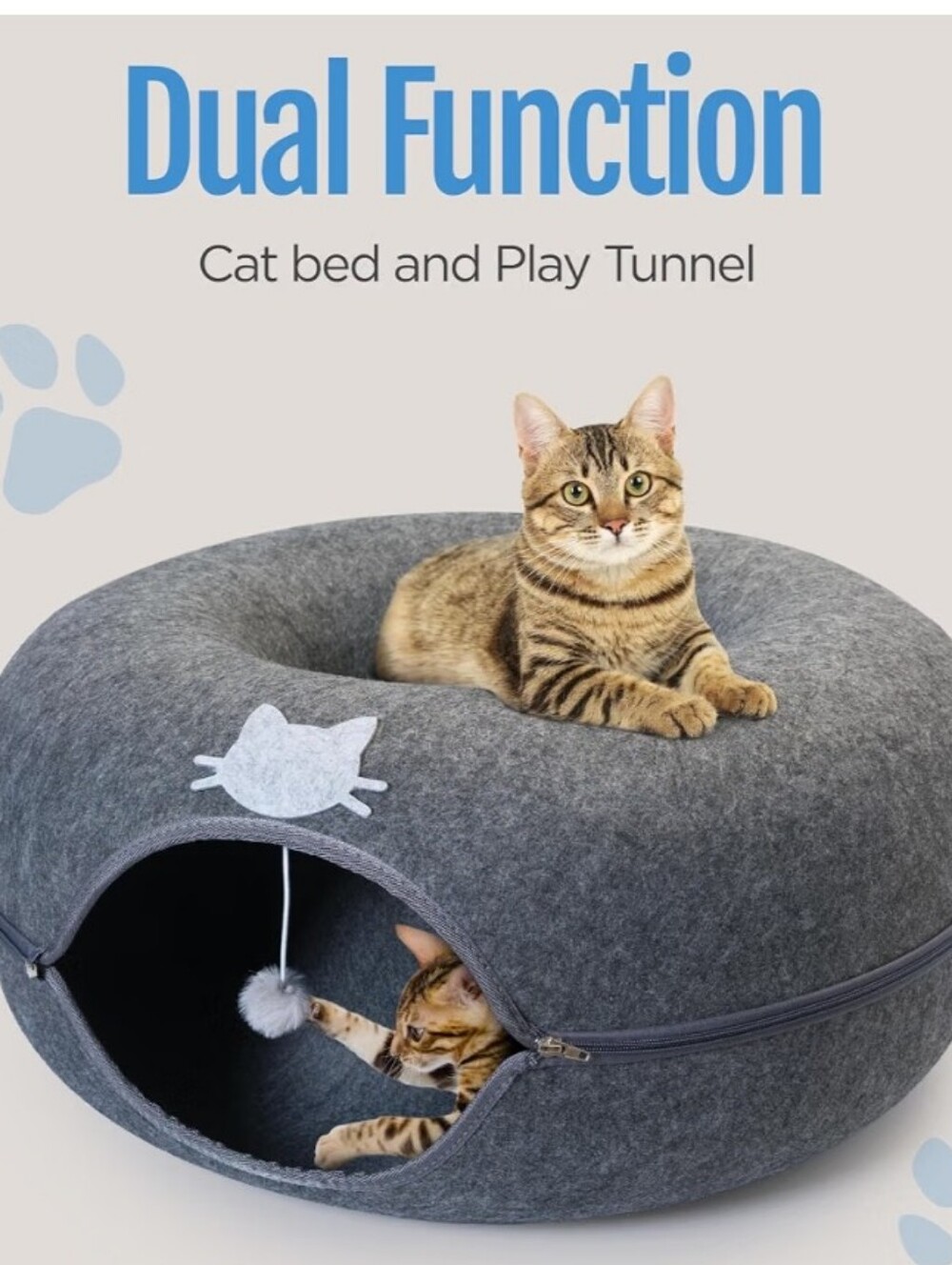 Meow Mansion Large Cat Cave Donut - Cat Tunnel; up to 30lbs - 3 Toy Balls - Picture 2 of 13